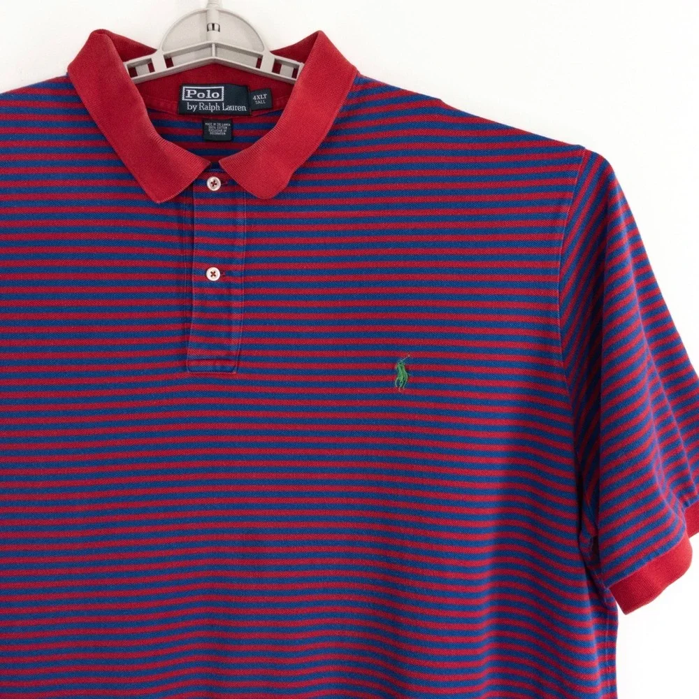 Polo Ralph Lauren Men's 4XLT Tall Red Blue Striped Short Sleeve Pique Polo Shirt